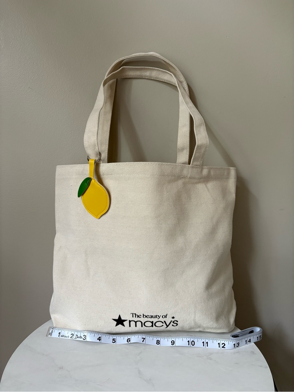 Macy's Cream Canvas Tote with Yellow Lemon Charm
